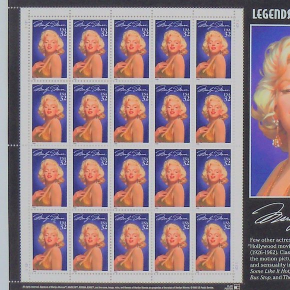 Marilyn Monroe Legend of Hollywood 1995 32 cent Stamp Sheet - Picture 2 of 9